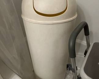 Cream Colored Plastic SwingTop Trash Can