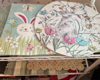 Easter Bunny and Floral Woven Placemats Set