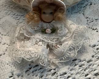 Vintage Miniature Porcelain Doll in Lace Dress
