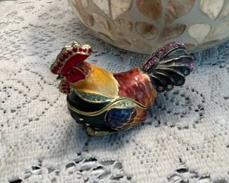 Bejeweled Enamel Rooster Trinket Box