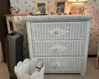 White Wicker Drawer Dresser with Scalloped Top