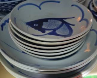 Vintage Chinese hand painted Koi dishes. Cream color
