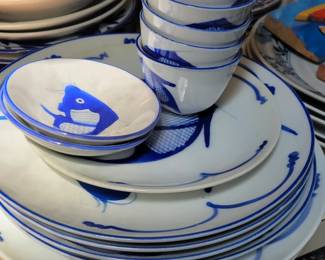 Chinese hand painted Koi dishes. White color