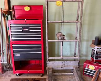 Vintage Sears Craftsman Rolling Tool Chest Combo W/ Tools Included $225 Vintage Aluminum Manual Material Winch Lift $300