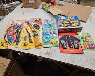 $2 Western Hero Set $2 Wild West Set $2 Fishing Game $2 Bonanza Western Set $0.50 each Construct Team Truck $1 each Gardening Playset on Card
