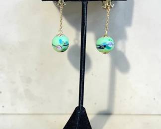Vintage Japan Art Glass Dangle ClipOn Earrings