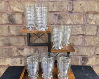 Vintage Anchor Hocking Depression Glass Manhattan Clear Footed Tumblers Late 30s Early 40s