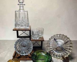 Lady Anne By Gorham Crystal Decanter Blenko Green Ashtray Crystal Cut Ashtrays Italy France