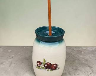 Stoneware Butter Churn With Wood Churner