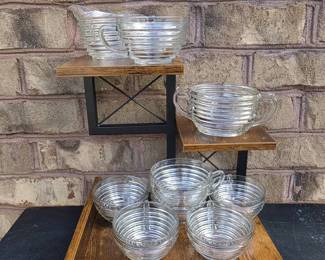 Vintage Anchor Hocking Depression Glass Manhattan Cups, Sugar Creamer Late 30s Early 40s