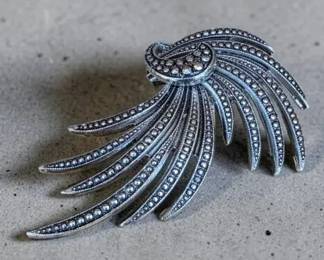 Vintage Western Germany Silver Tone Textured Swirl Spray Brooch MidCentury