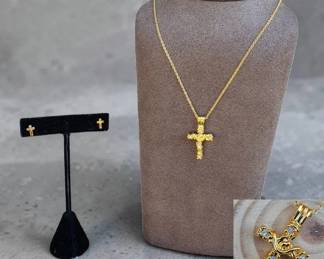 Vintage Premier Designs Cross Necklace Earrings Set