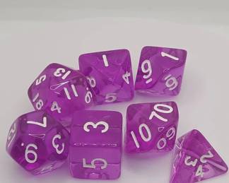 Transparent Purple Polyhedral Dungeons Dragons Dice Set 7Piece RPG Gaming Dice W White Numbers