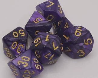 Purple Pearlized Polyhedral Dungeons Dragons Dice Set 7Piece RPG Gaming Dice with Gold Numbers