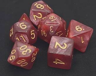 Red Pearl Polyhedral Dungeons Dragons Dice Set 7Piece RPG Gaming Dice with Gold Numbers