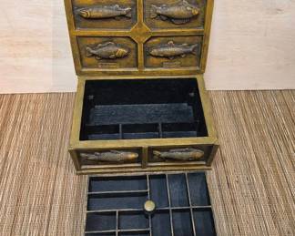 Vintage JLD Fish Carved Resin Wood Box With Insert