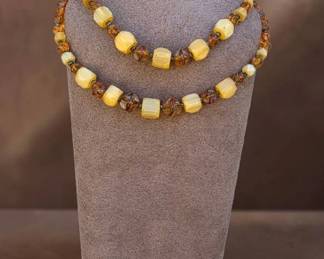 Vintage Western Germany Double Strand Amber Butterscotch Art Glass MidCentury