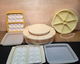 Vintage ThermoServe Salad Bar Tupperware Deviled Egg Holders Party Susan Vegetable Tray