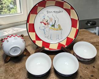 Fat Chef Canterbury Potteries Large Pasta Bowl 4 Smaller Bowls