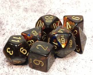 Black Copper Swirl Polyhedral Dungeons Dragons Dice Set 7Piece RPG Gaming Dice W Gold Number