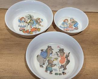 Raggedy Ann Andy 1969 Goldilocks Oneida Deluxe Bowls.