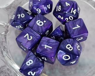Purple Pearl Swirl Polyhedral Dungeons Dragons Dice Set 10Piece RPG Gaming Dice White Numbers