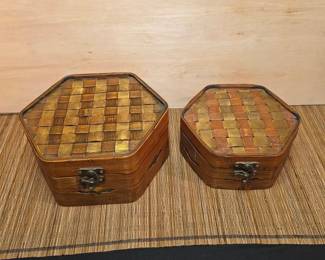 Vintage Brass Bamboo Hexagon Nesting Keepsake Boxes