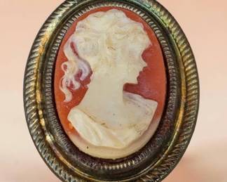 Vintage Hong Kong Cameo Brooch Victorian Lady Resin Cameo Pin