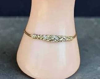 N.R. Signed Victorian Braided Bracelet With Crystals