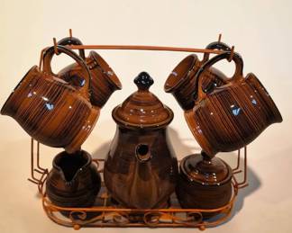 MidCentury Japenese Redware Tea Set With Stand