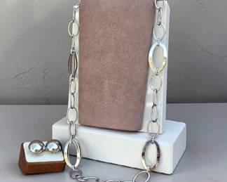 Milor Stainless Steel Silver Tone Oval Link Necklace And Earring Set