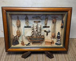 Vintage Nautical Diorama Shadow Box Three Hands Corporation