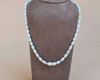Cultured Freshwater Pearl Necklace White Baroque Rice Pearl Strand Classic Elegant Jewelry