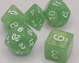 Green Glitter Polyhedral Dungeons Dragons Dice Set 5Piece RPG Gaming Dice with White Numbers