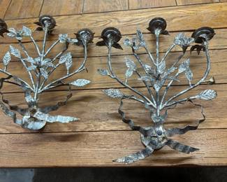 Pair iron wall sconces 