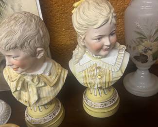 Pair Yellow Bisque busts