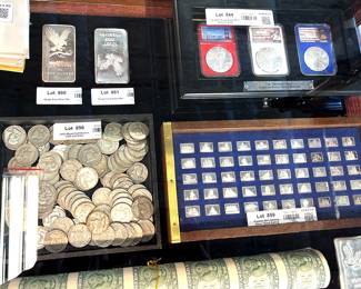 Silver coins and bars