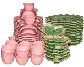 Collection of Pink and Green Bordallo Pinheiro Dishes