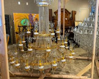 24 Karat Gold Chandelier, Meissen porcelain candelabra & Swarovski crystal 
