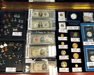 Gold coins, Carson City silver, Currency