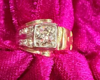 Diamond and 14 karat gold Masonic ring
