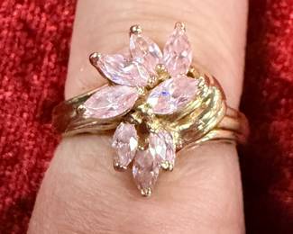 10 karat gold and pink, possibly sapphire stones