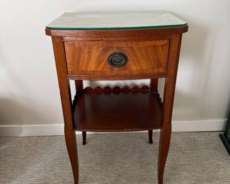 Art Deco mahogany bedside table with glass top $150