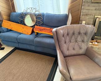Leather Chair, Couch, wooden Shelves