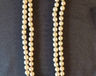 Double Strand Cultured Pearl Necklace with Opal and k Gold Clasp