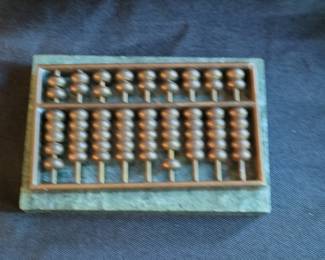Vintage Chinese Abacus with Green Jade Base and Brass Accents