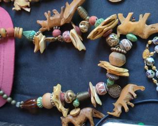 HandCarved Wooden Animal and Mixed Bead Necklace