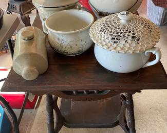 Vintage table, pots
