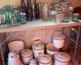 Bottles, enamelware