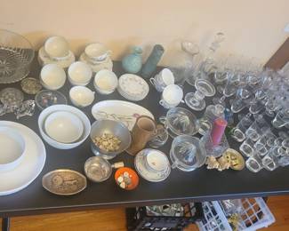 Cut glass crystal, china, depression glass, pottery, brass, pewter